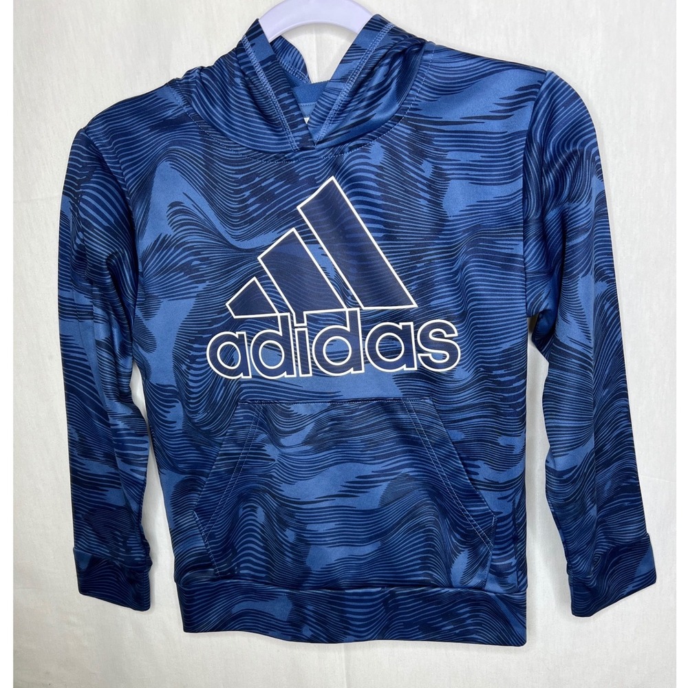 Adidas Boys Blue Wave Camo Hoodie Fleece Sweatshirt Size 8 S‎ AA7214